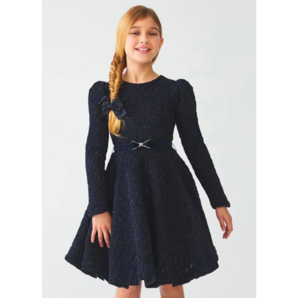 Abel & Lula Navy Jacquard Sparkle Knit Dress Girls Size 5